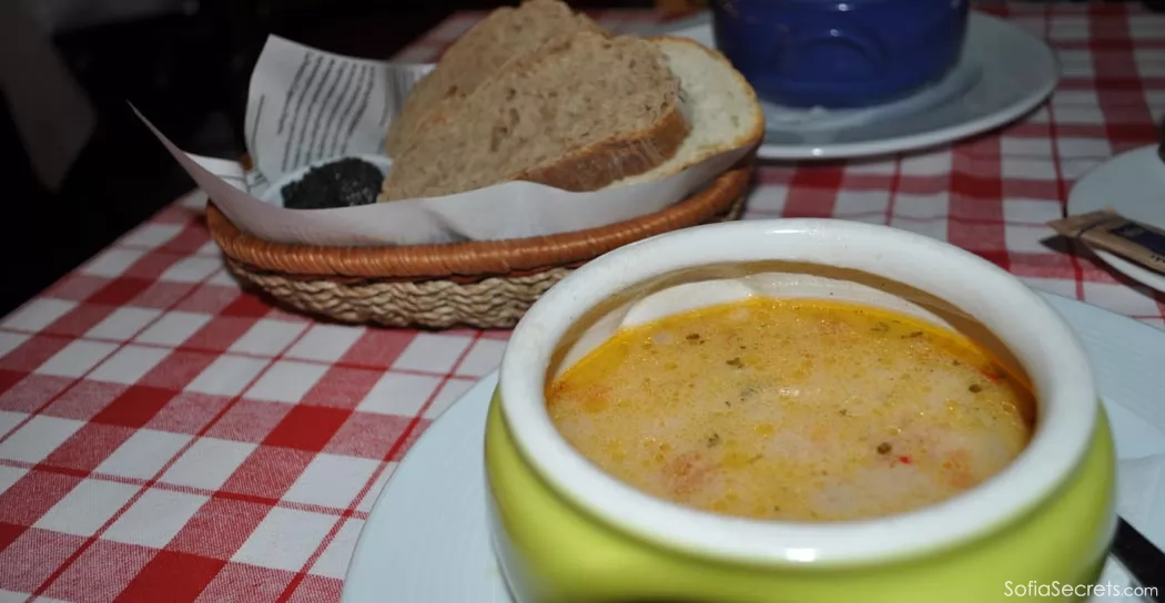 Soup and bread in Italian restaurant Pastaria