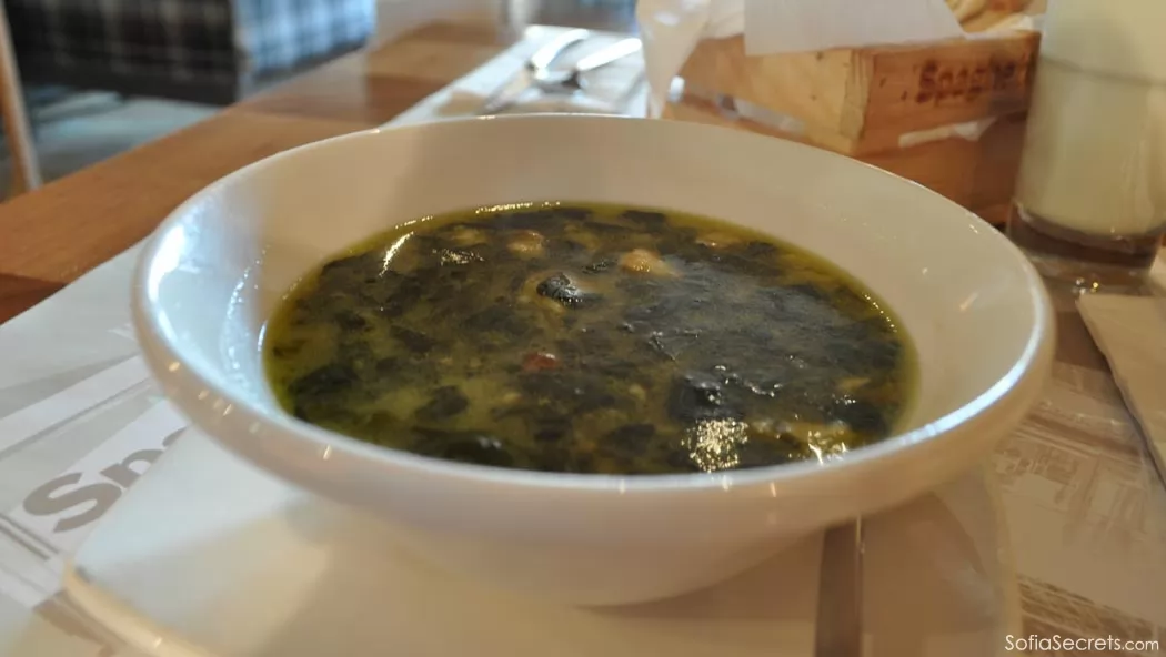 Spinach soup - eating soup in Sofia, Bulgaria