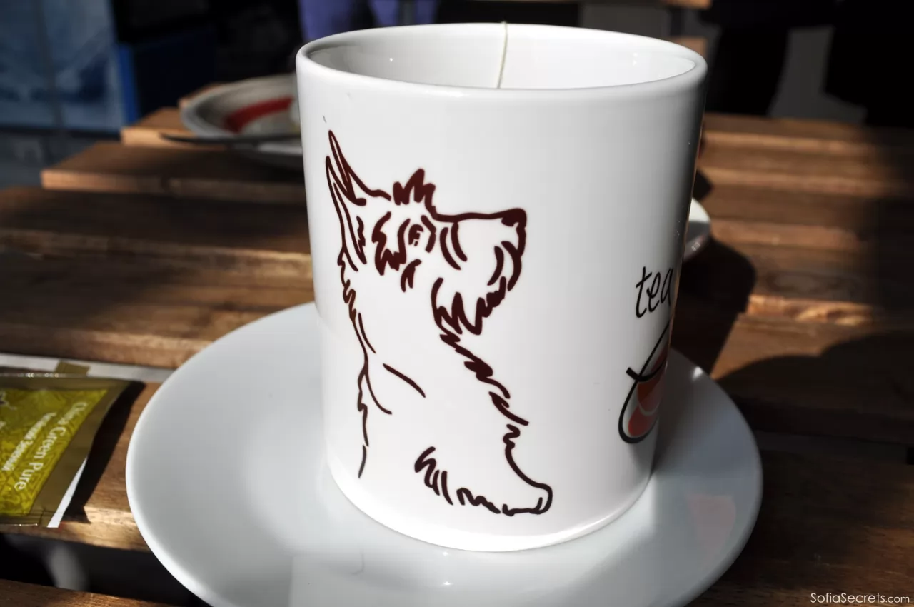 Dog decorated tea cup in Sofia, Bulgaria